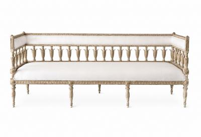 18th Century Gustavian intricately Wood Carved Neoclassical Banquette