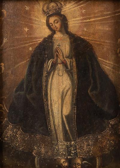 18th Century Hispoam ric Oil On Canvas Of A Madonna Cusco Peru 