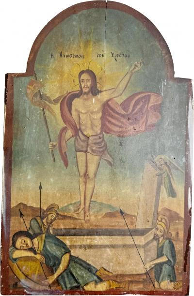 18th Century Icon on Board of the Resurrection of Christ