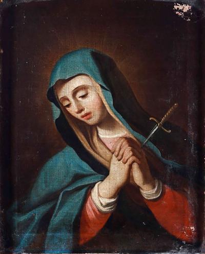 18th Century Italian Antique Oil on Canvas Painting Sorrowful Mary