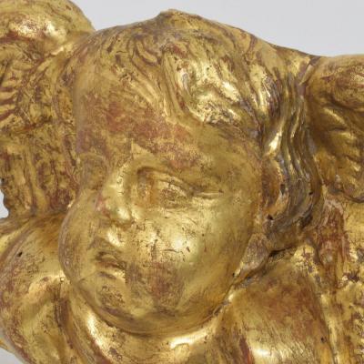 18th Century Italian Baroque Carved Giltwood Angel Head on Wings