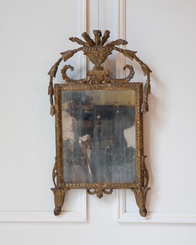 18th Century Italian Giltwood Mirror with Carved Classical Crest