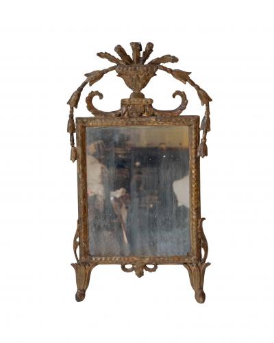 18th Century Italian Giltwood Mirror with Carved Classical Crest
