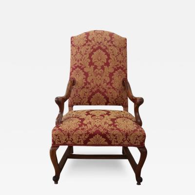 18th Century Italian Louis XIV Solid Walnut Antique Armchair