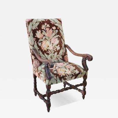18th Century Italian Louis XIV Solid Walnut Antique Armchair