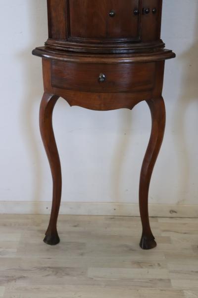 18th Century Italian Louis XV Solid Walnut Pair of Antique Corner Cupboards