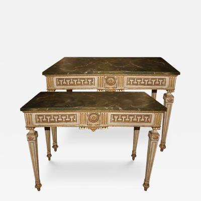 18th Century Italian Louis XVI Polychrome and Parcel Gilt Console Tables