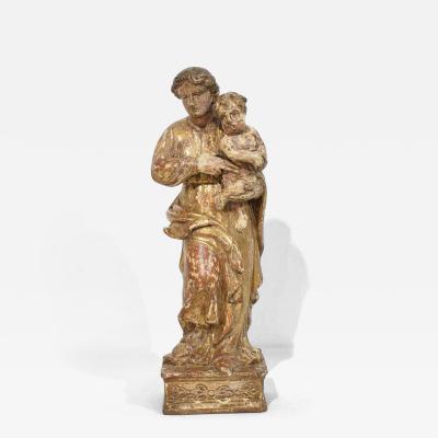 18th Century Italian Neoclassical Carved Wooden Madonna With Child