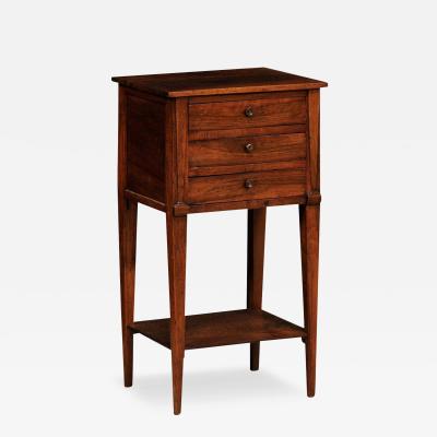 18th Century Italian Walnut Bedside Table with Three Drawers and Tapering Legs