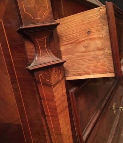 18th Century Italian Walnut Parquetry Important Bureau Cabinet Trumeaux