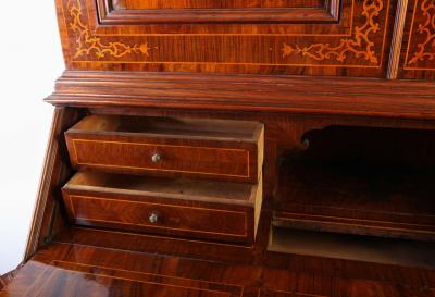 18th Century Italian Walnut Parquetry Important Bureau Cabinet Trumeaux