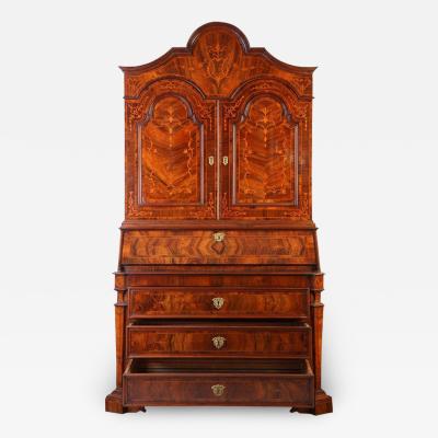 18th Century Italian Walnut Parquetry Important Bureau Cabinet Trumeaux