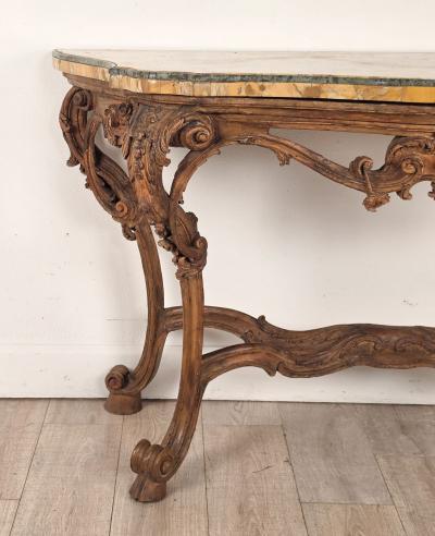 18th Century Italian Walnut Rococo Console with Marble Top