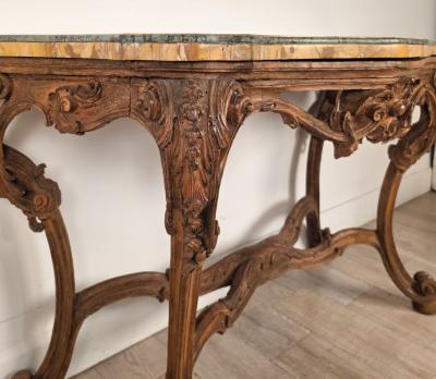 18th Century Italian Walnut Rococo Console with Marble Top