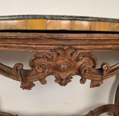 18th Century Italian Walnut Rococo Console with Marble Top