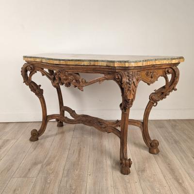 18th Century Italian Walnut Rococo Console with Marble Top