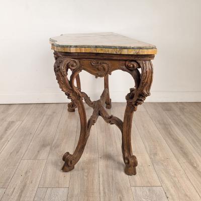 18th Century Italian Walnut Rococo Console with Marble Top