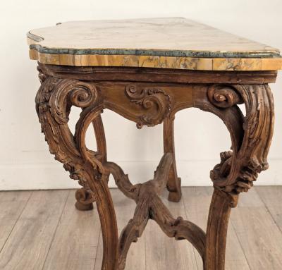 18th Century Italian Walnut Rococo Console with Marble Top