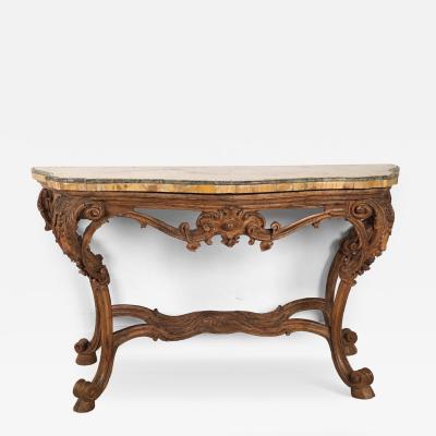 18th Century Italian Walnut Rococo Console with Marble Top