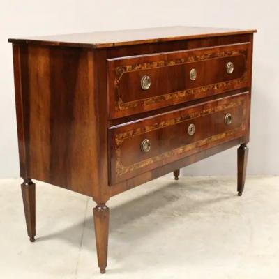 18th Century Italian Walnut Two Drawer Commode with Tapered Legs
