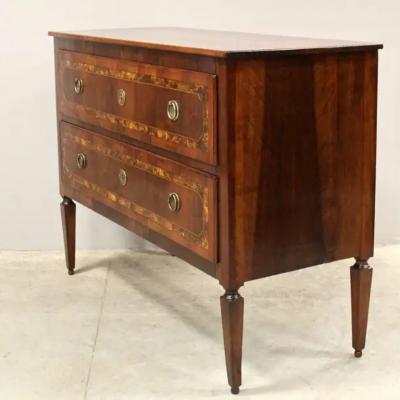 18th Century Italian Walnut Two Drawer Commode with Tapered Legs