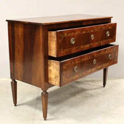 18th Century Italian Walnut Two Drawer Commode with Tapered Legs