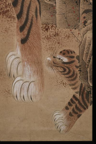 18th Century Japanese framed painting Tiger and Cub