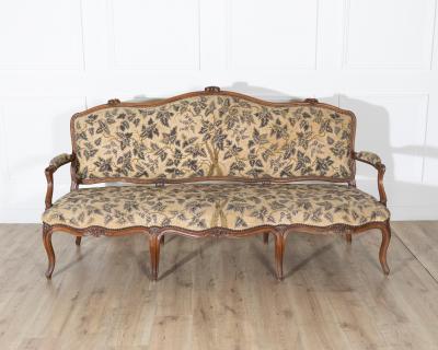 18th Century Louis XV Period Walnut Sofa with Floral Carvings and Tapestry Uphol