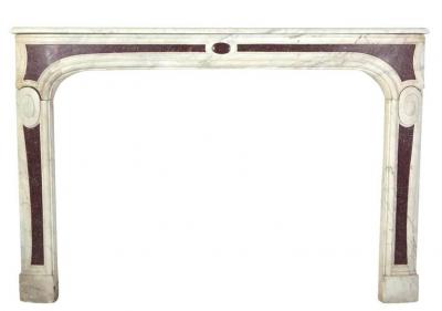 18th Century Louis XVI French White Marble Fireplace with Porphyry Insert