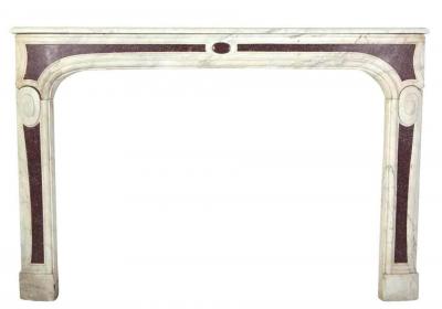 18th Century Louis XVI French White Marble Fireplace with Porphyry Insert