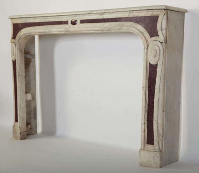 18th Century Louis XVI French White Marble Fireplace with Porphyry Insert