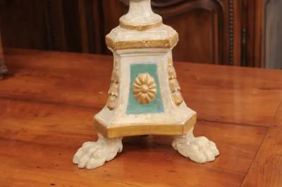 18th Century Painted and Gilt Candlestick from Tuscany with Acanthus Leaves