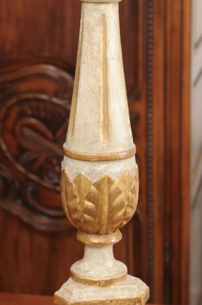 18th Century Painted and Gilt Candlestick from Tuscany with Acanthus Leaves