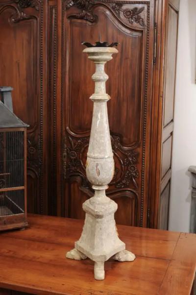 18th Century Painted and Gilt Candlestick from Tuscany with Acanthus Leaves