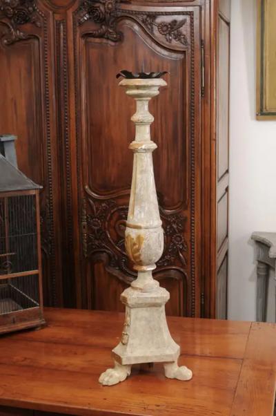 18th Century Painted and Gilt Candlestick from Tuscany with Acanthus Leaves