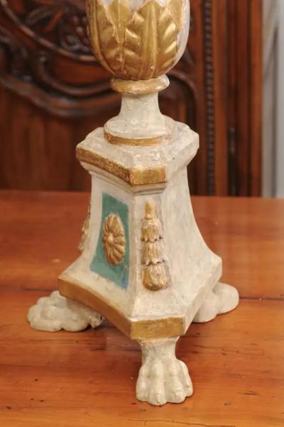 18th Century Painted and Gilt Candlestick from Tuscany with Acanthus Leaves