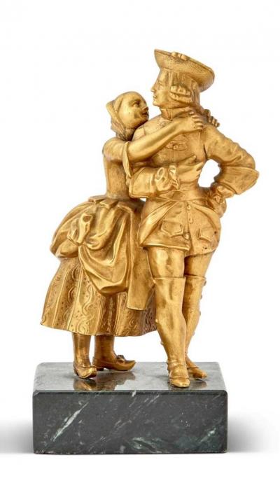 18th Century Pair of French Gilt Bronze Figural Groups of Courting Couples