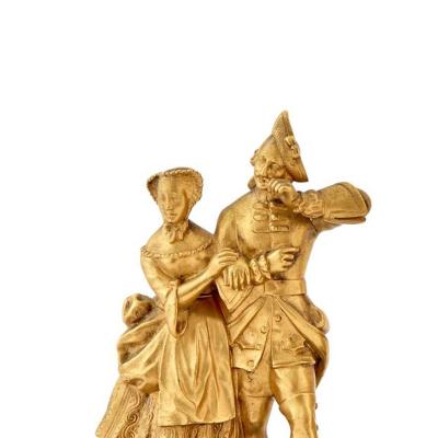 18th Century Pair of French Gilt Bronze Figural Groups of Courting Couples