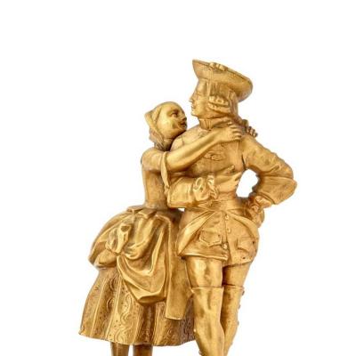 18th Century Pair of French Gilt Bronze Figural Groups of Courting Couples