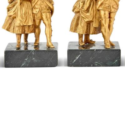 18th Century Pair of French Gilt Bronze Figural Groups of Courting Couples