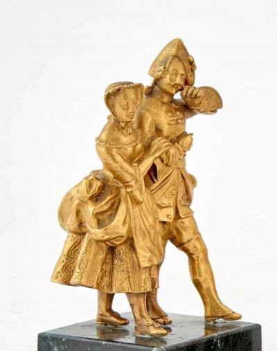 18th Century Pair of French Gilt Bronze Figural Groups of Courting Couples