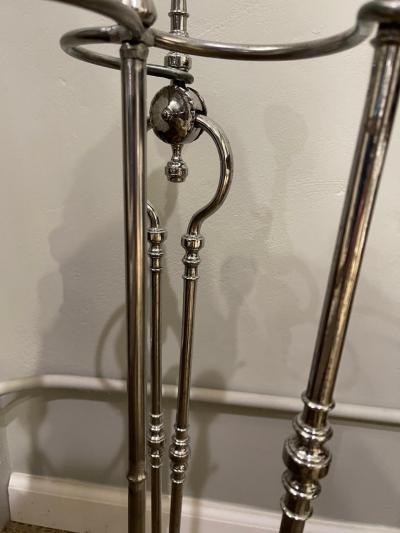 18th Century Polished Steel Fireplace Tools on Stand