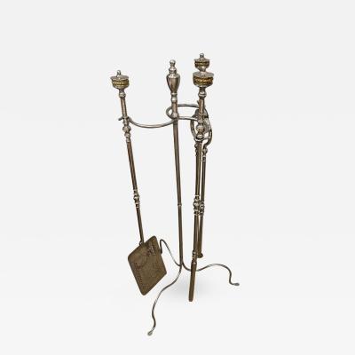 18th Century Polished Steel Fireplace Tools on Stand