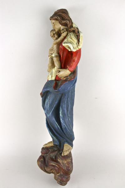 18th Century Polychrome Virgin Child Wall Sculpture Handcarved AT ca 1760