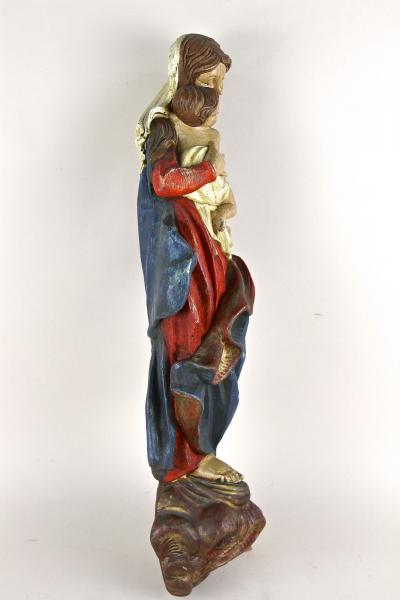 18th Century Polychrome Virgin Child Wall Sculpture Handcarved AT ca 1760