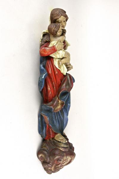 18th Century Polychrome Virgin Child Wall Sculpture Handcarved AT ca 1760