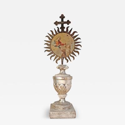18th Century Processional Sunburst Mounted on a Baroque Silver Gilt Altar Vase