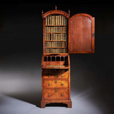 18th Century Queen Anne Burr Walnut Double Dome Bureau Bookcase