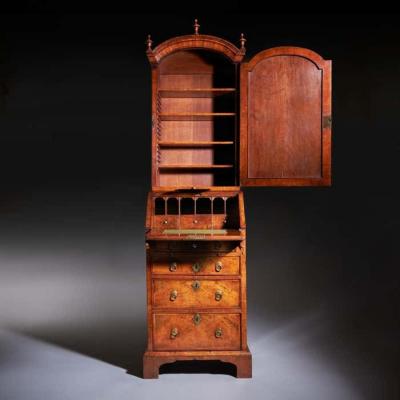 18th Century Queen Anne Burr Walnut Double Dome Bureau Bookcase