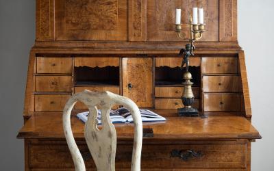 18th Century Rococo Alder Root Secretary Cabinet